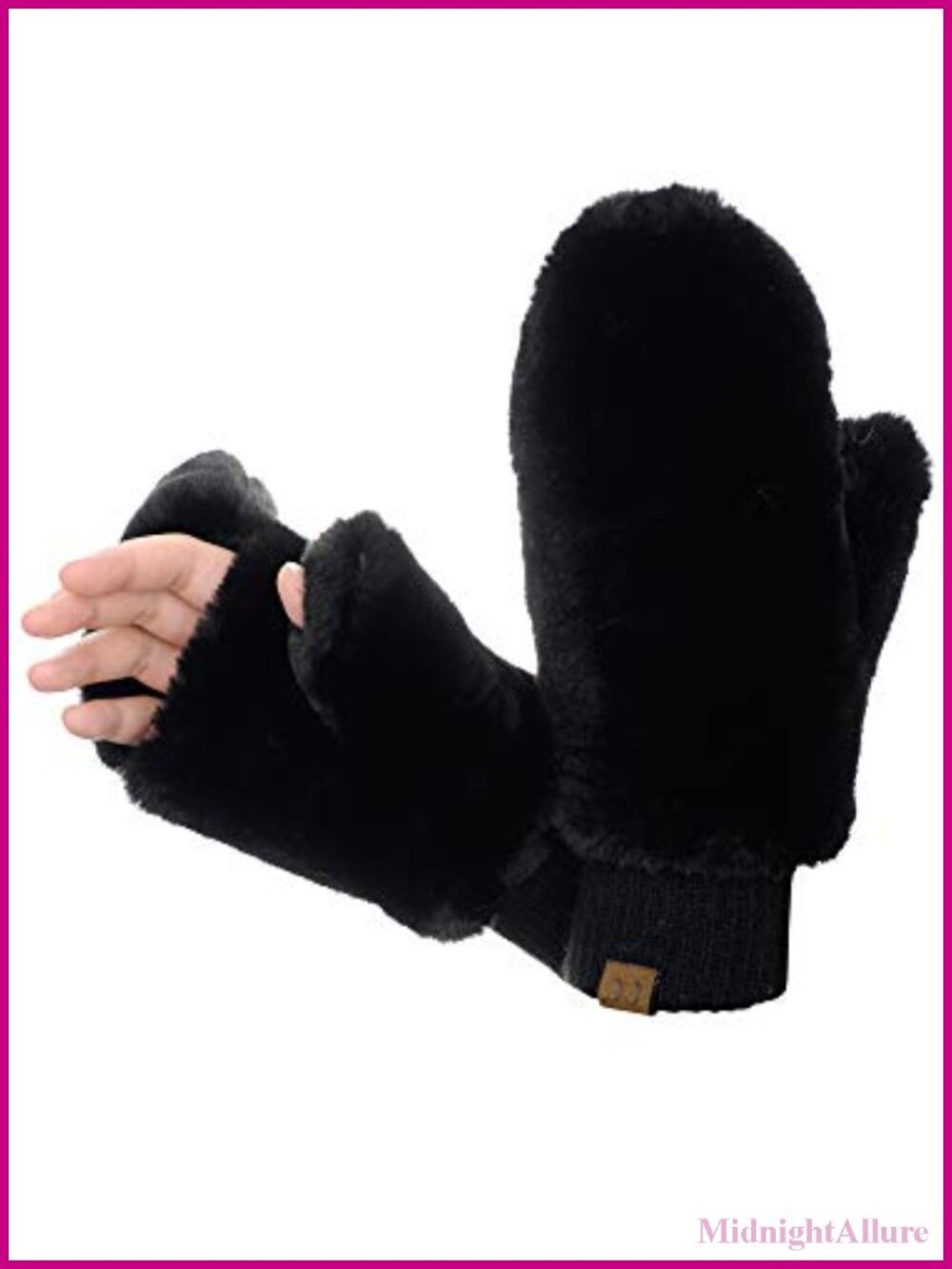 Faux Fur Sherpa Lined Convertible Fingerless Mittens Gloves - Picture 2 of 6